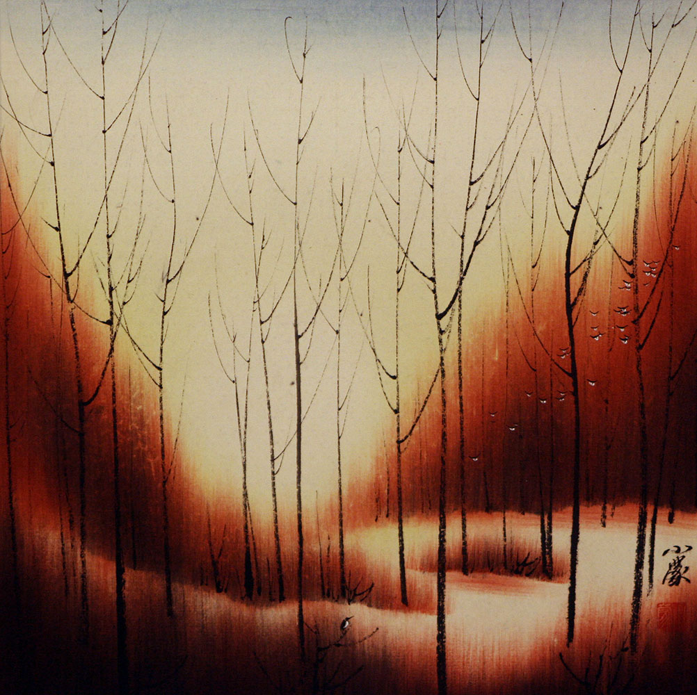 Sunset Dyes the Forest with Color - Asian Painting