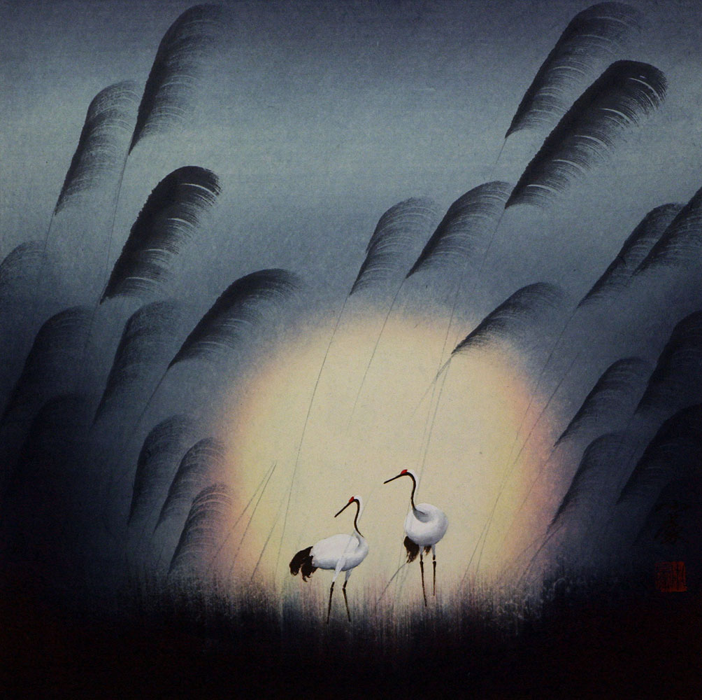 Cranes in Reed Grass - Chinese Art Painting