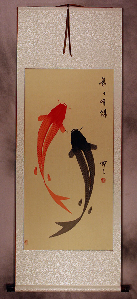 Large Yin Yang Fish Wall Scroll