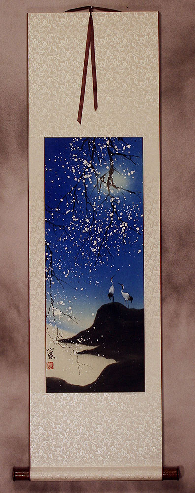 Blue Dreams Fantasy Cranes - Small Wall Scroll