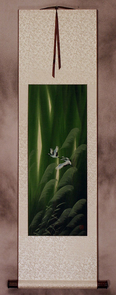 Summer Asian Cranes Landscape - Small Wall Scroll