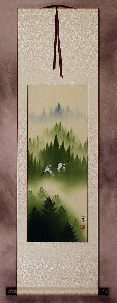Colorful Cranes Wall Scroll