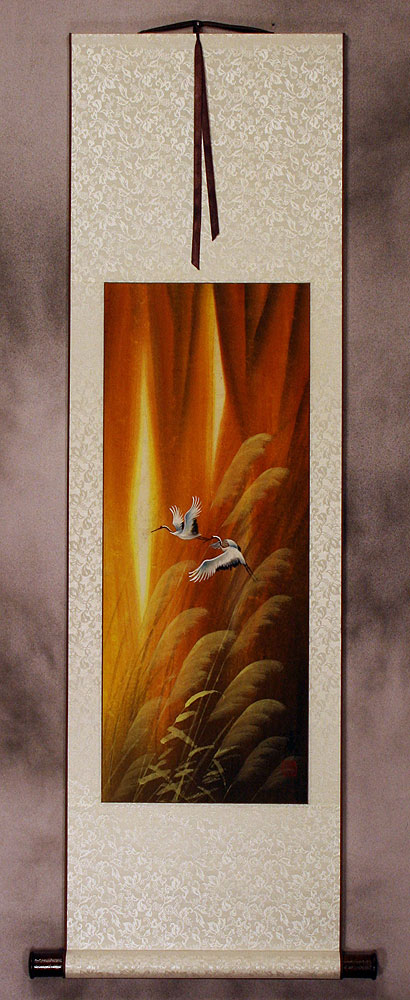 Autumn Flight - Asian Cranes - Small Wall Scroll