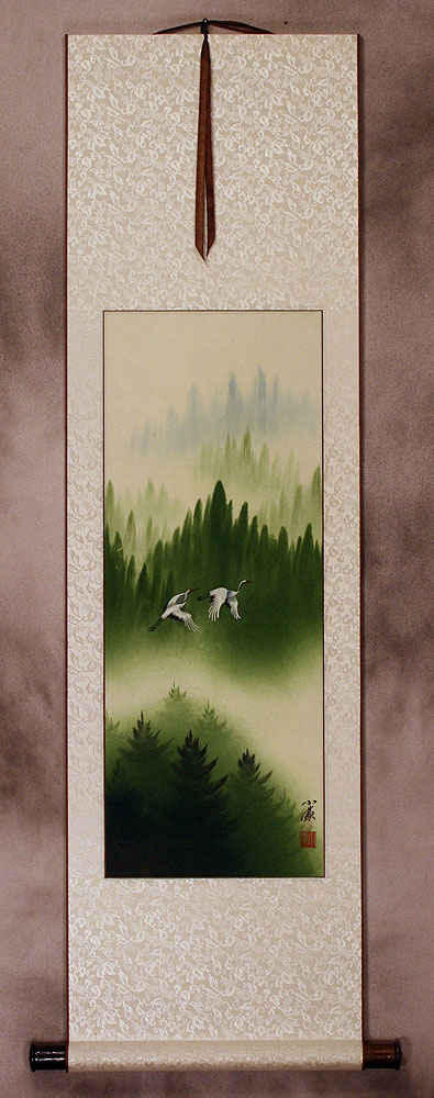 Colorful Cranes Wall Scroll