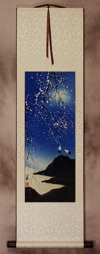 Blue Dreams Fantasy Cranes - Small Wall Scroll
