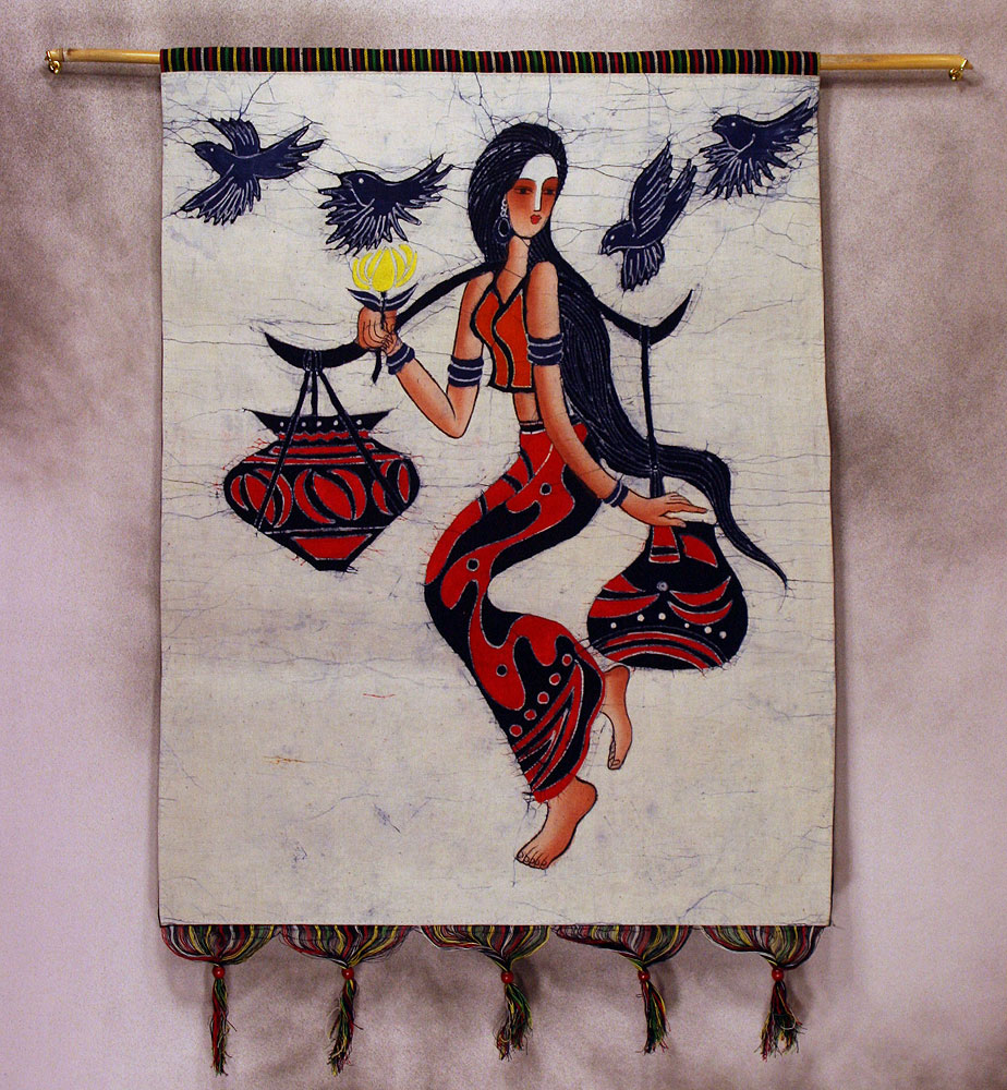 Tribal Ethnic Woman Colorful Batik Wall Hanging Art