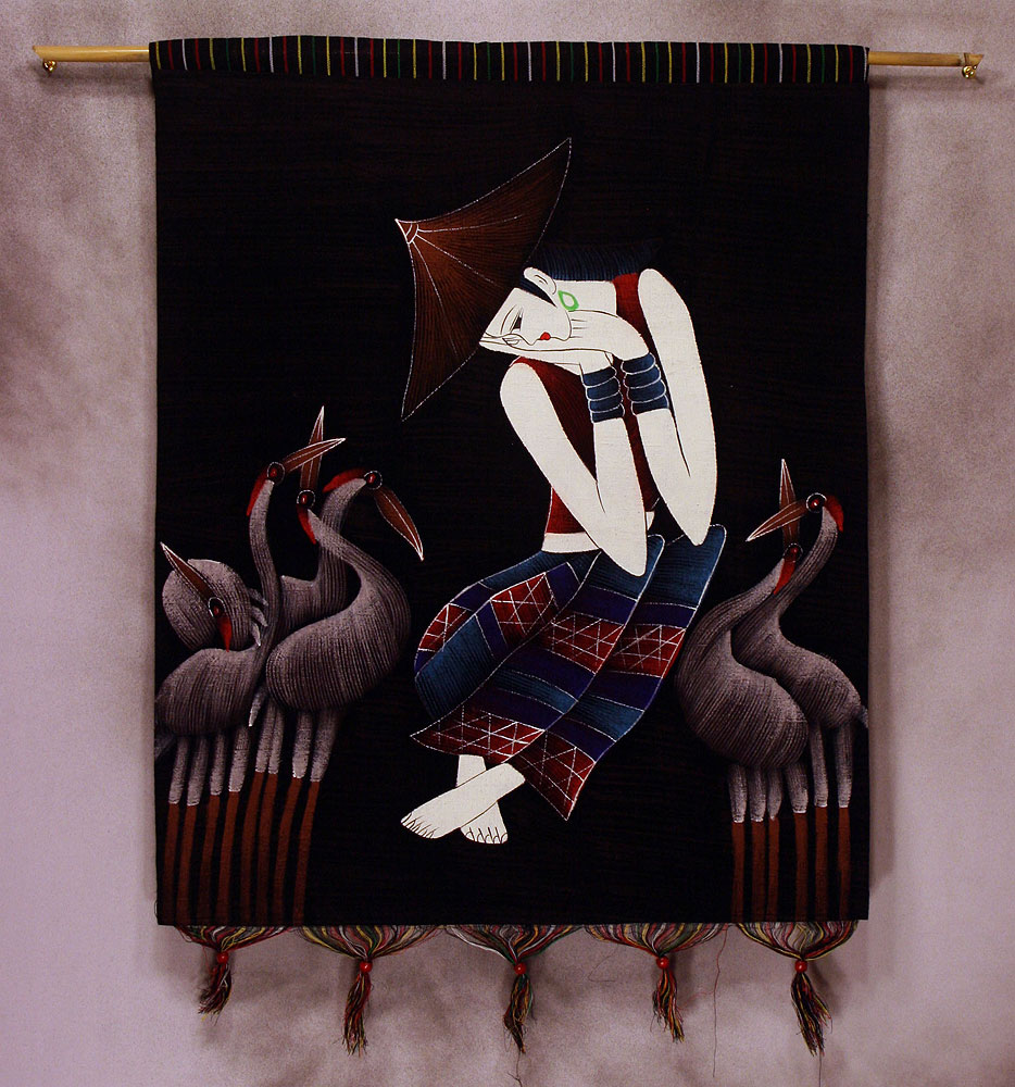 Ethnic Girl of China Painted Batik Wall Hanging