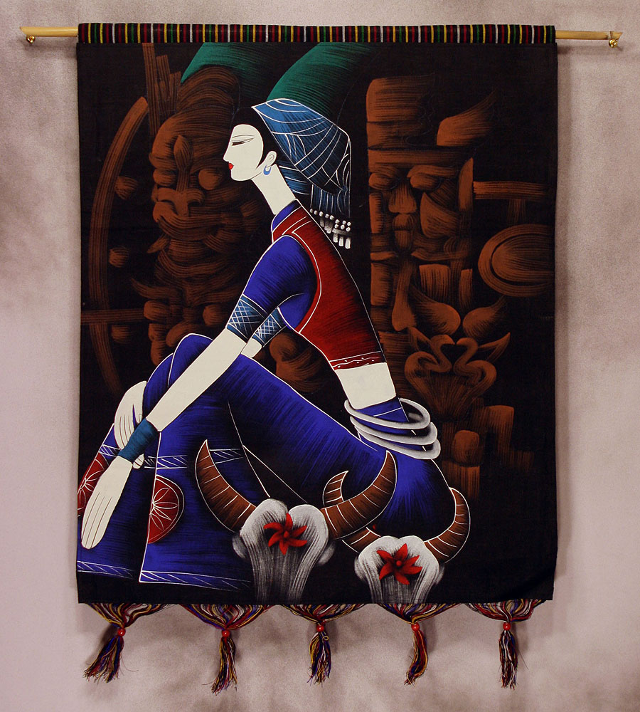Girl of China Painted Batik Wall Hanging