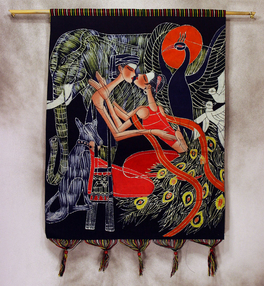 Tribal Ethnic Couple Colorful Batik Wall Hanging Art