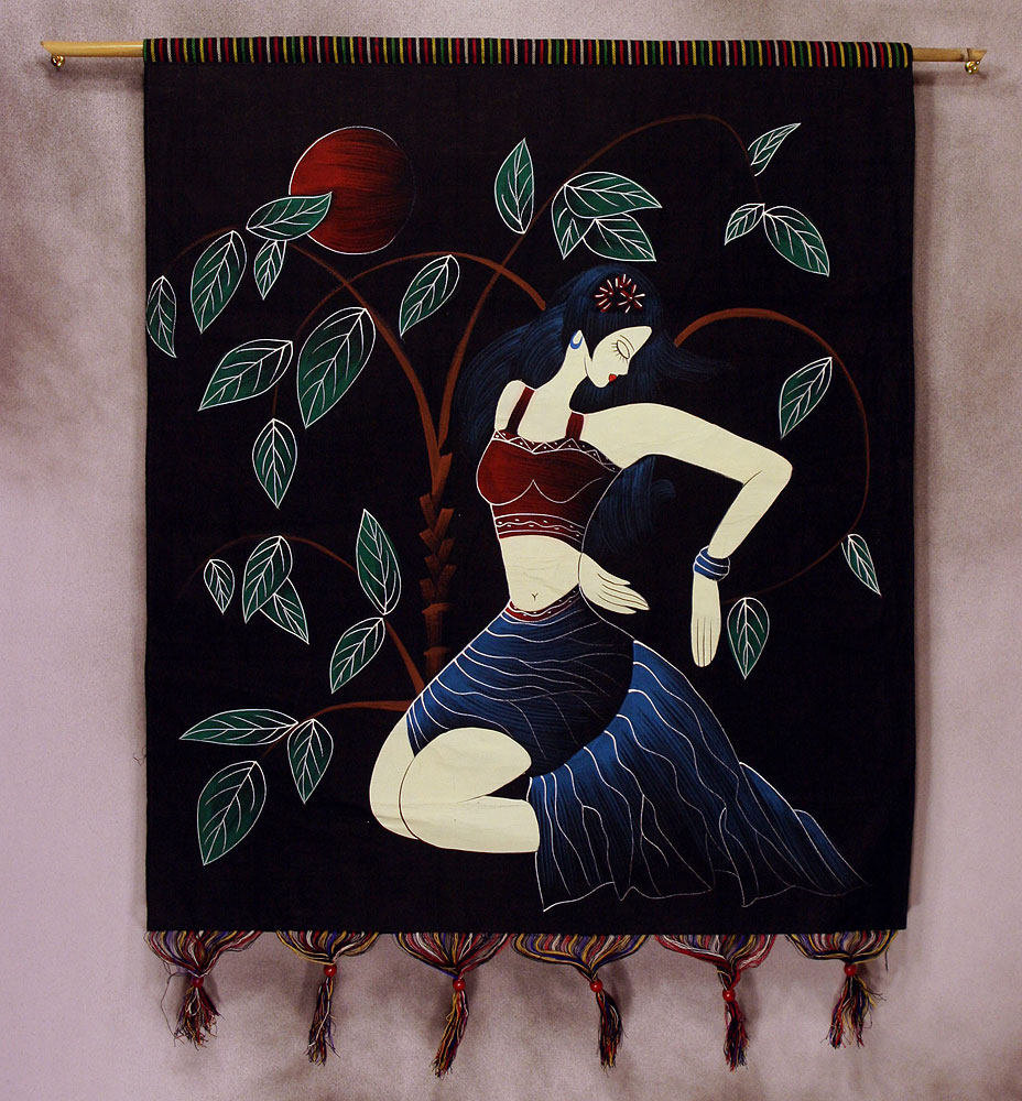 Ethnic Girl of China Painted Batik Wall Hanging