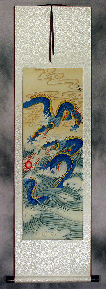 Two Dragons Pearl Fireball Revelry - Wall Scroll
