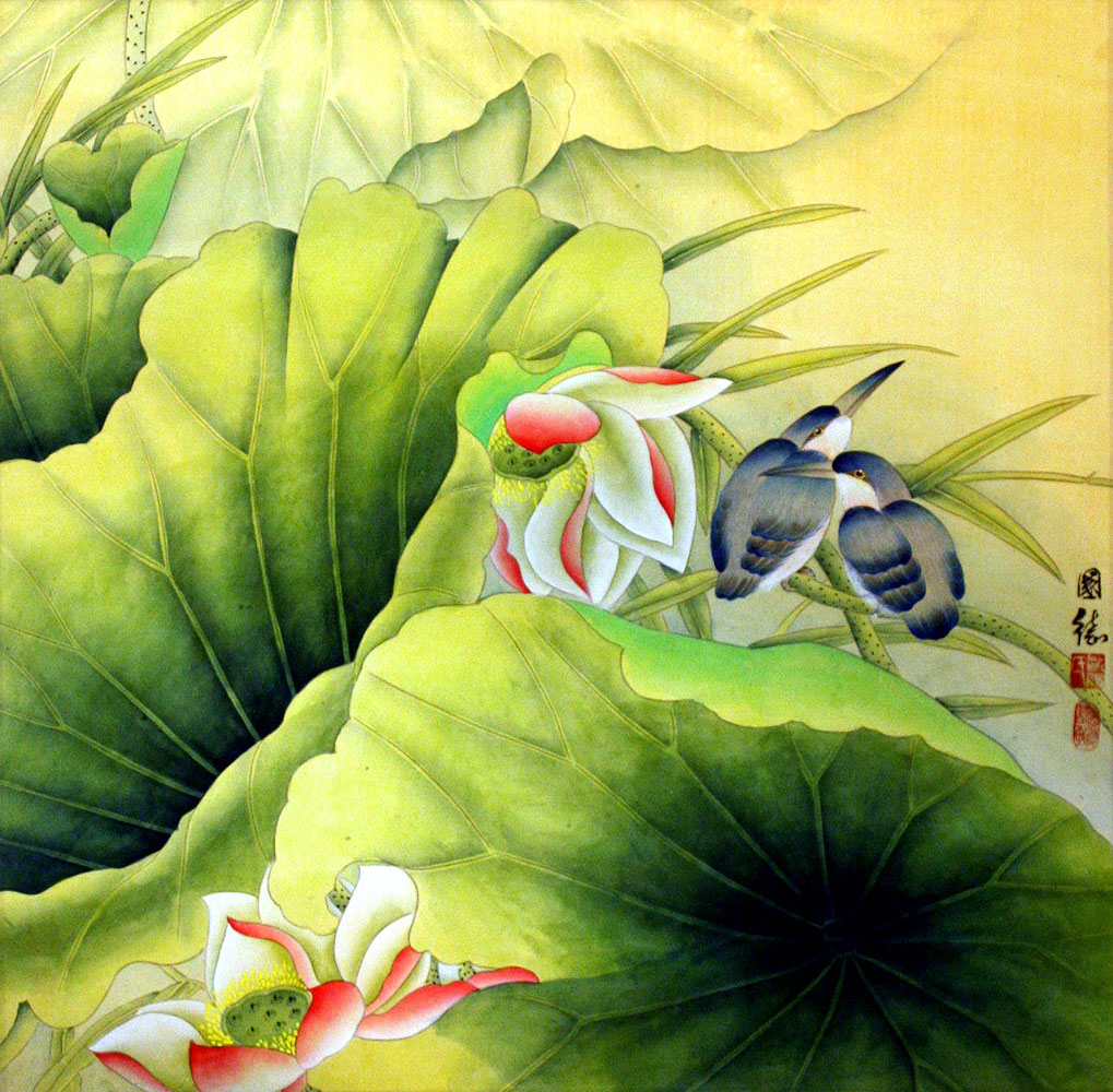 Birds & Lilies Painting