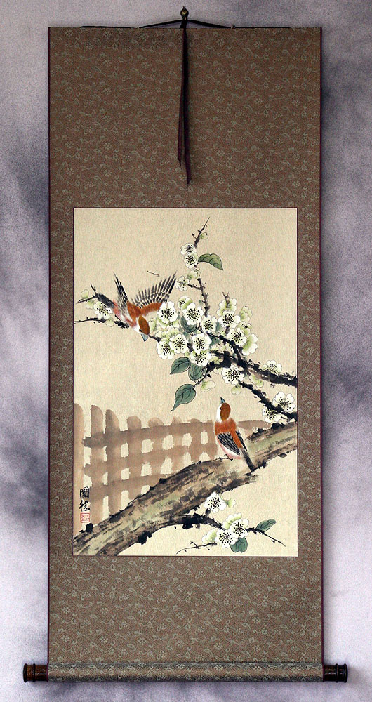 Bird & Flower Fence Wall Scroll