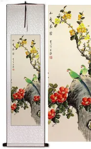 Mountain Fragrance and Flowers<br>Birds and Plum Blossoms Wall Scroll