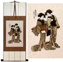 Beauties of the East<br>Japanese Woodblock Print Repro<br>Silk Wall Scroll