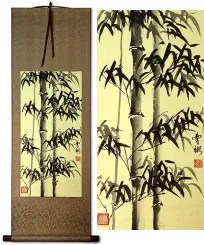 Chinese Black Ink Bamboo<br>Short Silk Wall Scroll