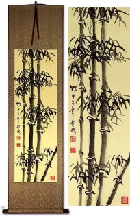 Black Ink Asian Bamboo Wall Scroll