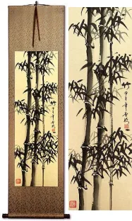 Asian Bamboo on Copper Brocade WallScroll