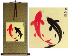 Antique-Style Yin Yang Fish WallScroll