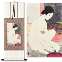 Nude Woman at the Bath<br>Japanese Woodblock Print Repro<br>Hanging Scroll