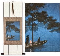 Shubi Pine Night Boat<br>Japanese Woodblock Print Repro<br>WallScroll