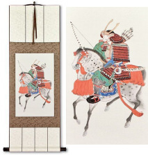 Samurai Warrior on Horseback- Japanese Woodblock Print Repro<br>Wall Scroll