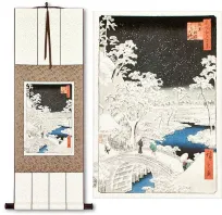 Snowy Bridge Landscape<br>Japanese Woodblock Print Repro<br>WallScroll