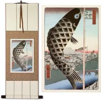 Fish Windsock<br>Japanese Woodblock Print Repro<br>Silk Wall Scroll
