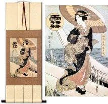 Beauty in the Snow<br>Asian Woodblock Print Repro<br>Wall Scroll