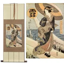 Beauty in the Snow<br>Japanese Woodblock Print Repro<br>Silk Wall Scroll