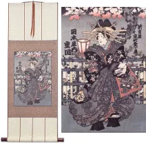 Shigeoka Geisha<br>Japanese Woodblock Print Repro<br>Silk Wall Scroll