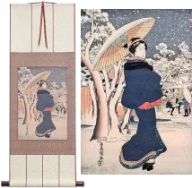 Woman Strolling in Asakusa<br>Japanese Woodblock Print Repro<br>Hanging Scroll
