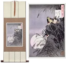 Samurai Hideyoshi Bravely Climbing Japanese Print Hanging Scroll