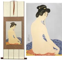Nude Woman After Bath Asian Woodblock Print Repro Wall Scroll