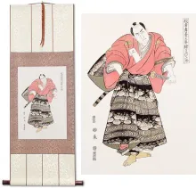 Samurai Actor<br>Japanese Woodblock Print Repro<br>Silk Wall Scroll