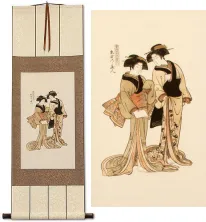 Beauties of the East<br>Japanese Woodblock Print Repro<br>Silk Wall Scroll