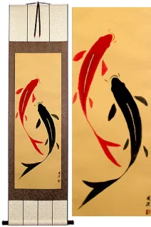 Yin Yang Symbol Koi Fish Wall Scroll