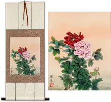 Chinese Peony Flower Silk Wall Scroll