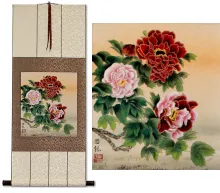 Elegant Peony Flowers<br>Chinese Scroll
