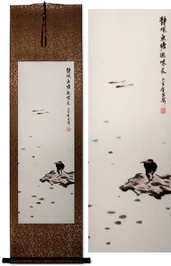 Bird Watching Fish Pond Wall Scroll