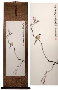 Spring Breeze Bird on Branch Wall Scroll