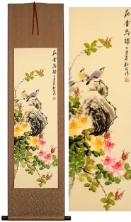 Scent of Flowers and Bird Song Wall Scroll