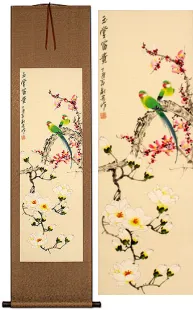 Birds with Yulan Flowers and Plum Blossoms Wall Scroll