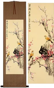 Winter Plum Blossoms Chinese Bird and Flower Wall Scroll