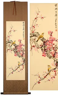 Yellow Birds and Plum Blossoms WallScroll