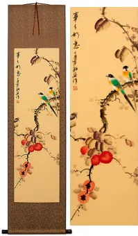Everything As You Wish<br>Persimmon and Bird WallScroll