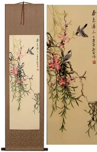 Spring Colors Chinese Birds and Flowers Scroll