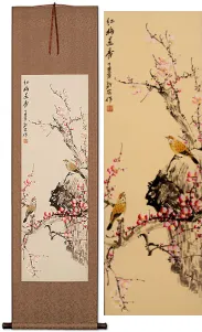 Plum Blossoms Bring Forth Springtime Bird & Flower Wall Scroll