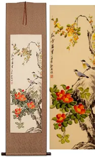 Fragrance of Flowers Spreads 1000 Miles Bird and Flower Wall Scroll