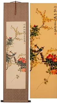 Birds and Flowers Wall Scroll